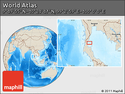 Shaded Relief Location Map of the Area around 10° 7' 21" N, 99° 31' 30" E