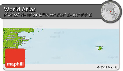 Physical Panoramic Map of the Area around 10° 7' 21" N, 99° 31' 30" E