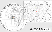 Blank Location Map of the area around 10° 7' 21" N, 9° 25' 30" E