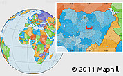 Political Location Map of the area around 10° 7' 21" N, 9° 25' 30" E