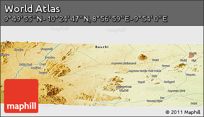 Physical Panoramic Map of the Area around 10° 7' 21" N, 9° 25' 30" E