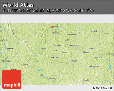 Physical 3D Map of the Area around 10° 7' 21" N, 9° 16' 30" W