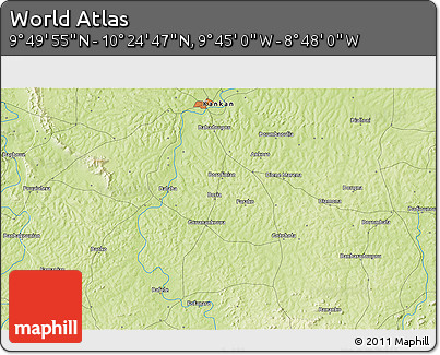 Physical 3D Map of the Area around 10° 7' 21" N, 9° 16' 30" W