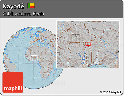 Gray Location Map of Kayodé, hill shading