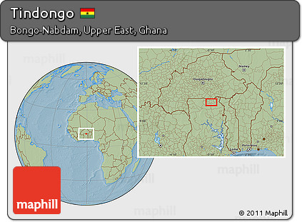 Savanna Style Location Map of Tindongo, hill shading
