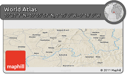 Shaded Relief Panoramic Map of the Area around 10° 38' 32" N, 0° 46' 30" W