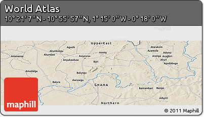 Shaded Relief Panoramic Map of the Area around 10° 38' 32" N, 0° 46' 30" W