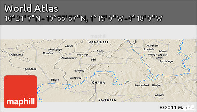 Shaded Relief Panoramic Map of the Area around 10° 38' 32" N, 0° 46' 30" W