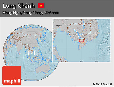 Gray Location Map of Long Khánh, hill shading