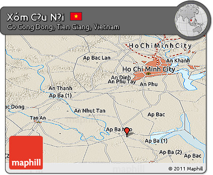 Shaded Relief Panoramic Map of Xóm Cầu Nội