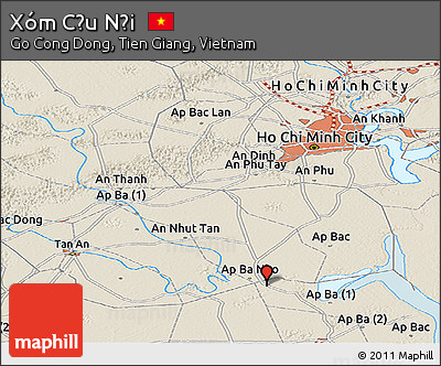 Shaded Relief Panoramic Map of Xóm Cầu Nội