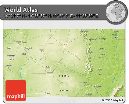Physical 3D Map of the Area around 10° 38' 32" N, 11° 7' 30" E