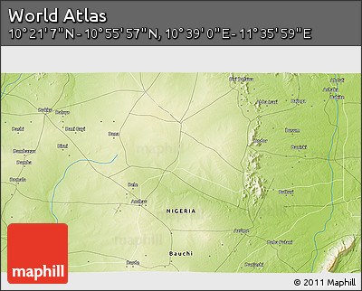 Physical 3D Map of the Area around 10° 38' 32" N, 11° 7' 30" E