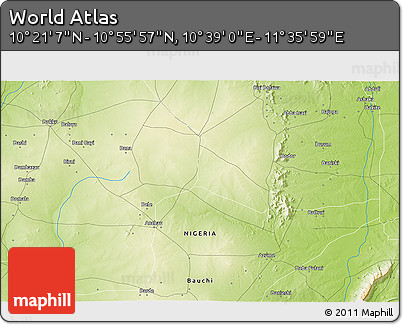 Physical 3D Map of the Area around 10° 38' 32" N, 11° 7' 30" E