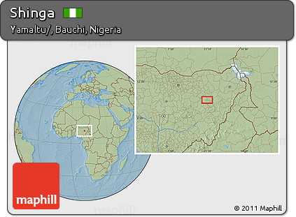 Savanna Style Location Map of Shinga, hill shading