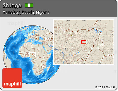 Shaded Relief Location Map of Shinga