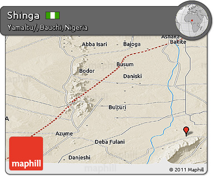 Shaded Relief Panoramic Map of Shinga