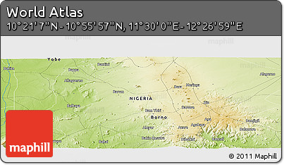 Physical Panoramic Map of the Area around 10° 38' 32" N, 11° 58' 29" E