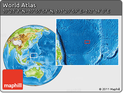 Physical Location Map of the Area around 10° 38' 32" N, 131° 49' 29" E