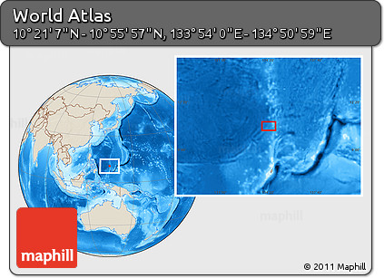 Shaded Relief Location Map of the Area around 10° 38' 32" N, 134° 22' 30" E