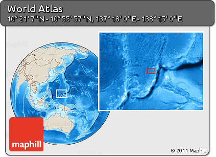 Shaded Relief Location Map of the Area around 10° 38' 32" N, 137° 46' 30" E