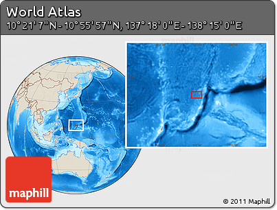 Shaded Relief Location Map of the Area around 10° 38' 32" N, 137° 46' 30" E