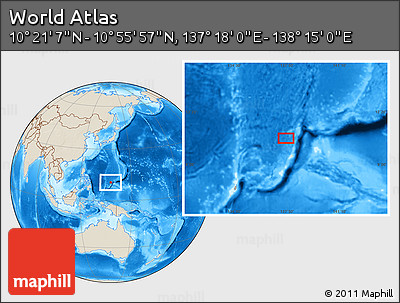 Shaded Relief Location Map of the Area around 10° 38' 32" N, 137° 46' 30" E