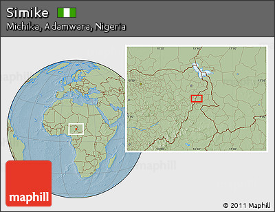 Savanna Style Location Map of Simike, hill shading
