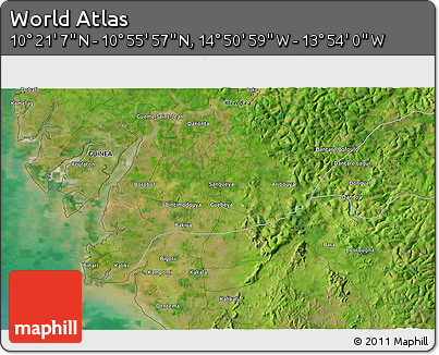 Satellite 3D Map of the Area around 10° 38' 32" N, 14° 22' 30" W