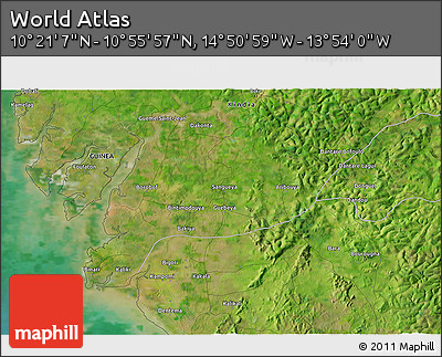 Satellite 3D Map of the Area around 10° 38' 32" N, 14° 22' 30" W