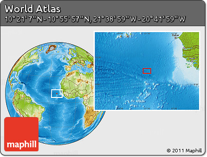 Physical Location Map of the Area around 10° 38' 32" N, 21° 10' 29" W