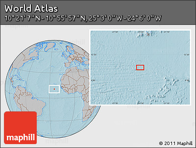 Gray Location Map of the Area around 10° 38' 32" N, 24° 34' 30" W, hill shading