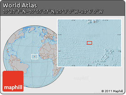 Gray Location Map of the Area around 10° 38' 32" N, 24° 34' 30" W, hill shading