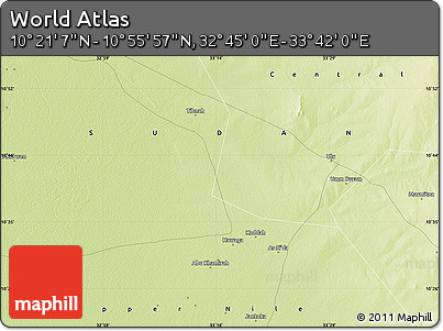 Physical Map of the Area around 10° 38' 32" N, 33° 13' 30" E