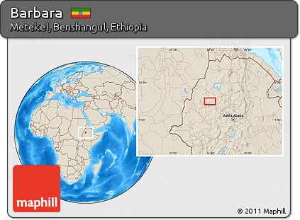 Shaded Relief Location Map of Barbara