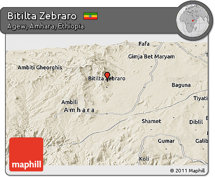 Shaded Relief Panoramic Map of Bitilta Zebraro