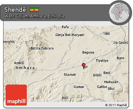 Shaded Relief Panoramic Map of Shendē