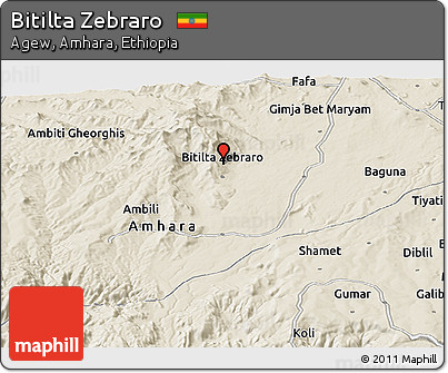 Shaded Relief Panoramic Map of Bitilta Zebraro