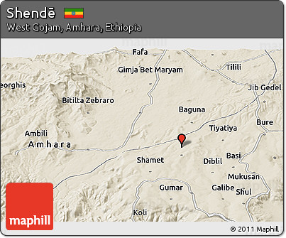 Shaded Relief Panoramic Map of Shendē