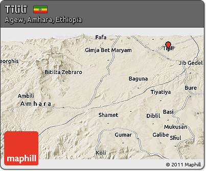 Shaded Relief Panoramic Map of Tīlīlī