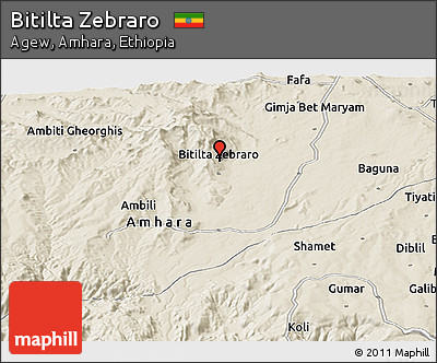 Shaded Relief Panoramic Map of Bitilta Zebraro