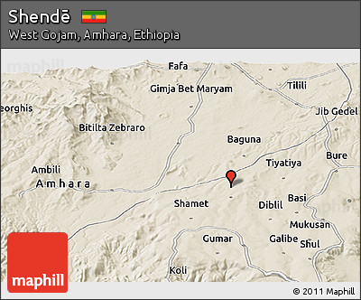 Shaded Relief Panoramic Map of Shendē