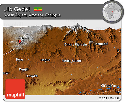 Physical Panoramic Map of Jib Gedel