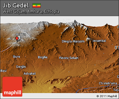 Physical Panoramic Map of Jib Gedel