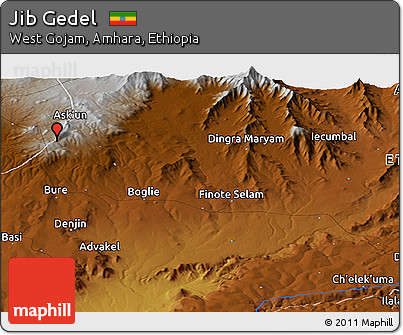 Physical Panoramic Map of Jib Gedel