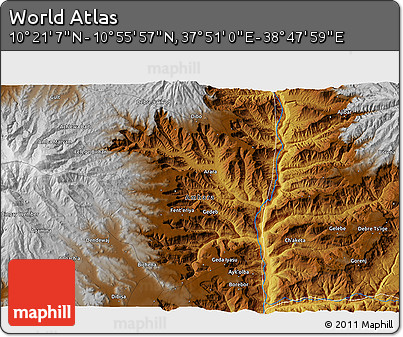 Physical 3D Map of the Area around 10° 38' 32" N, 38° 19' 30" E