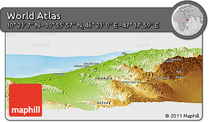 Physical Panoramic Map of the Area around 10° 38' 32" N, 46° 49' 30" E