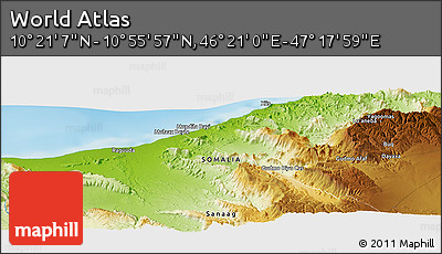 Physical Panoramic Map of the Area around 10° 38' 32" N, 46° 49' 30" E