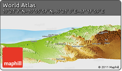 Physical Panoramic Map of the Area around 10° 38' 32" N, 46° 49' 30" E