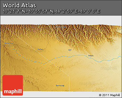 Physical 3D Map of the Area around 10° 38' 32" N, 48° 31' 29" E
